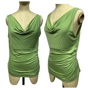 Y2K Express Draped Neck Top LG Green Cowl Tank Club McBling Vintage Office Siren